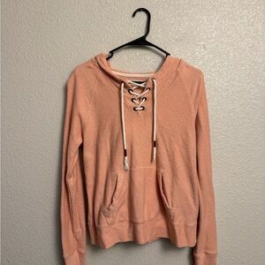 Hollister Lace-Up Hoodie in Dusty Peach